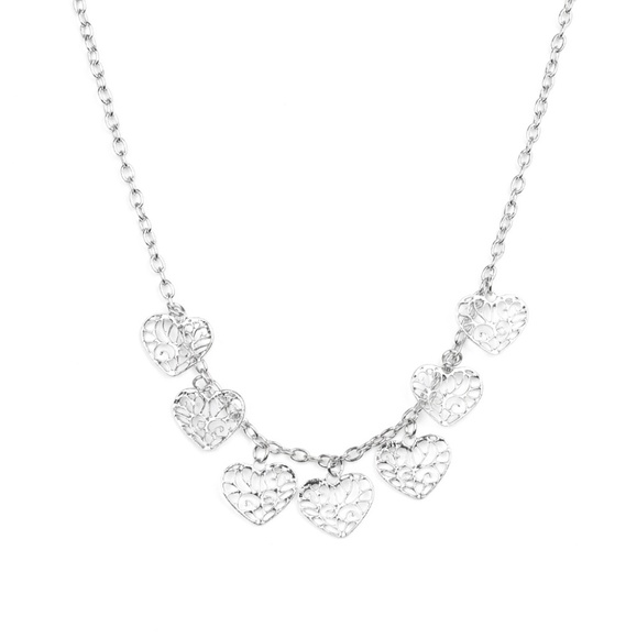 "Less Is Amour"-Silver Filigree Heart Necklace Set - Picture 3 of 3